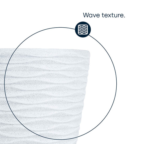 Plastic Plant Pot with Wave Design 18cm White  - Set of 2