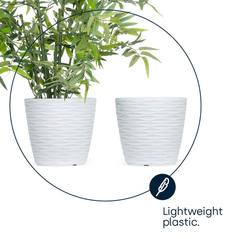 Plastic Plant Pot with Wave Design 18cm White  - Set of 2