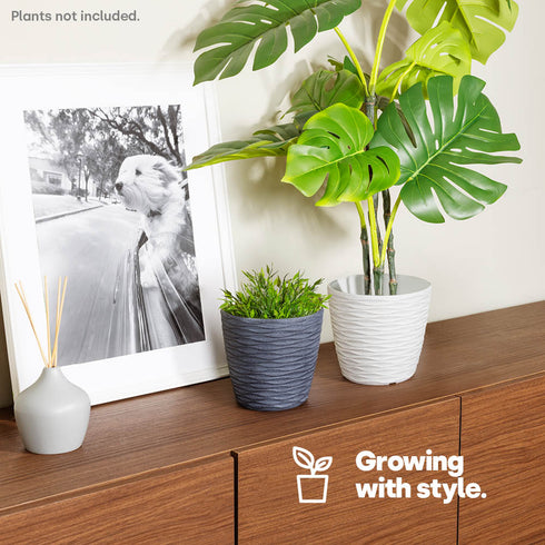 18cm Wave Grey & White Plant Pots - Set of 2