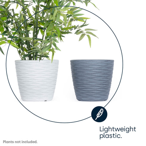 18cm Wave Grey & White Plant Pots - Set of 2
