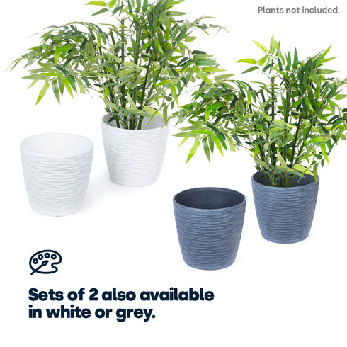 18cm Wave Grey & White Plant Pots - Set of 2