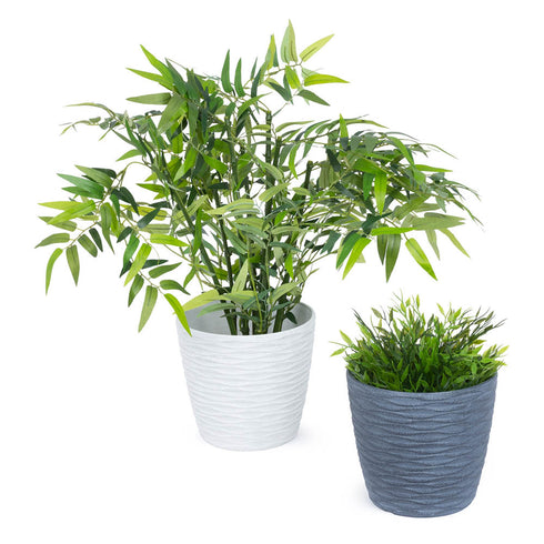 18cm Wave Grey & White Plant Pots - Set of 2