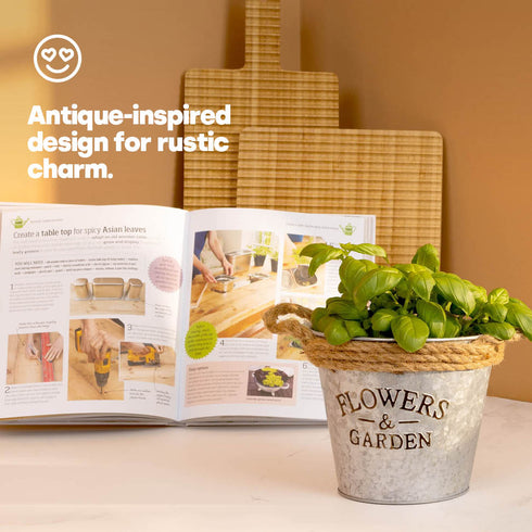 Round Zinc Plant Pot 16cm with Hessian Handle - Set of 3