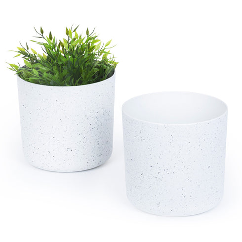 18cm Round Sandstone Plastic Plant Pot White - Set of 2