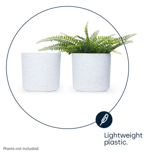 18cm Round Sandstone Plastic Plant Pot White - Set of 2