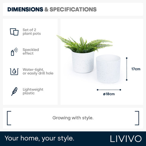 18cm Round Sandstone Plastic Plant Pot White - Set of 2