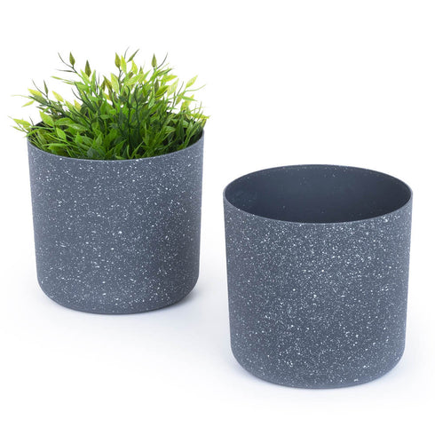 18cm Round Sandstone Plastic Plant Pot Grey - Set of 2