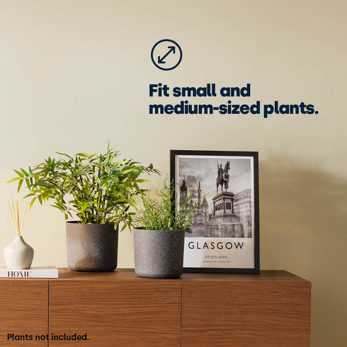 18cm Round Sandstone Plastic Plant Pot Grey - Set of 2