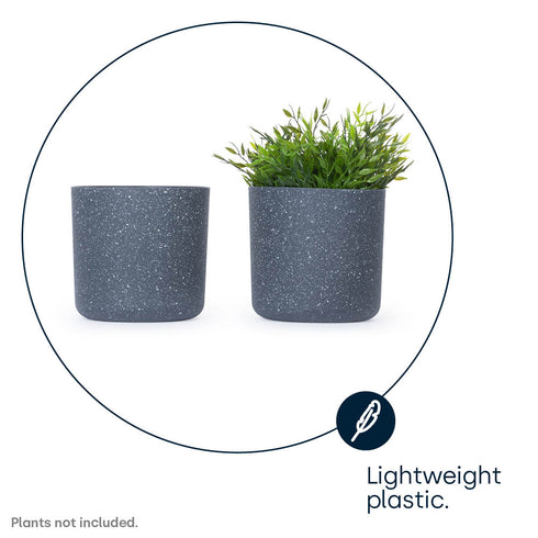 18cm Round Sandstone Plastic Plant Pot Grey - Set of 2