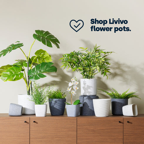 22cm Round Sandstone Plastic Plant Pot White