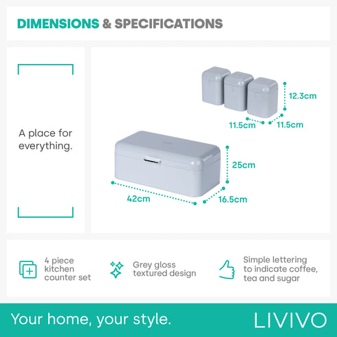 Taurus Bread Bin & Canister Set - Grey