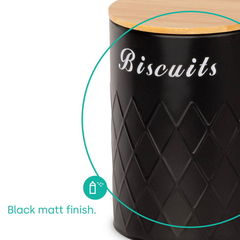 Matt Bread Bin & Canister Set - Black/Bamboo