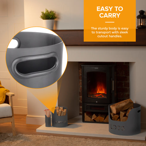 3 Piece Fireplace Log Bucket Set Grey