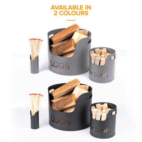 3 Piece Fireplace Log Bucket Set Grey