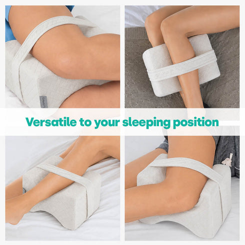 Livivo Leg Pillow with Adjustable Strap - Ergonomic Support for Better Sleep - White Quilted