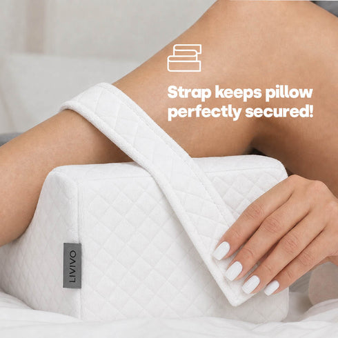 Livivo Leg Pillow with Adjustable Strap - Ergonomic Support for Better Sleep - White Quilted
