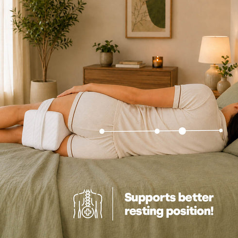 Livivo Leg Pillow with Adjustable Strap - Ergonomic Support for Better Sleep - White Quilted