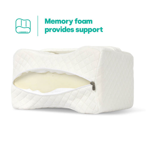 Livivo Leg Pillow with Adjustable Strap - Ergonomic Support for Better Sleep - White Quilted