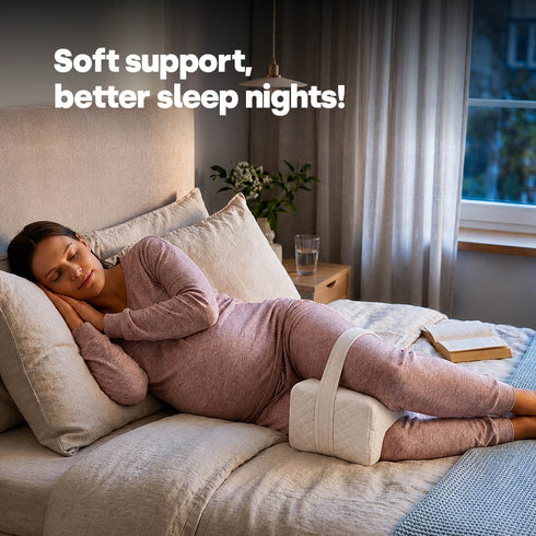 Livivo Leg Pillow with Adjustable Strap - Ergonomic Support for Better Sleep - White Quilted