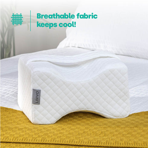 Livivo Leg Pillow with Adjustable Strap - Ergonomic Support for Better Sleep - White Quilted