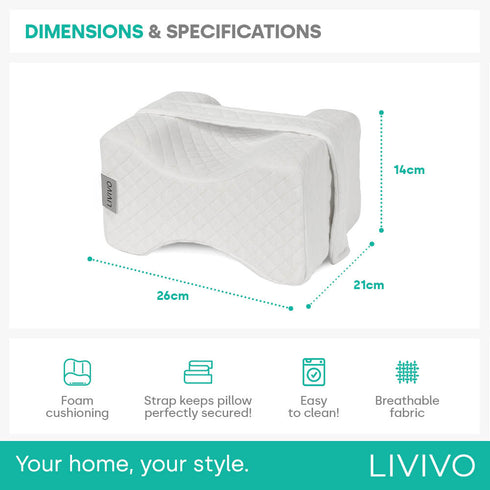 Livivo Leg Pillow with Adjustable Strap - Ergonomic Support for Better Sleep - White Quilted