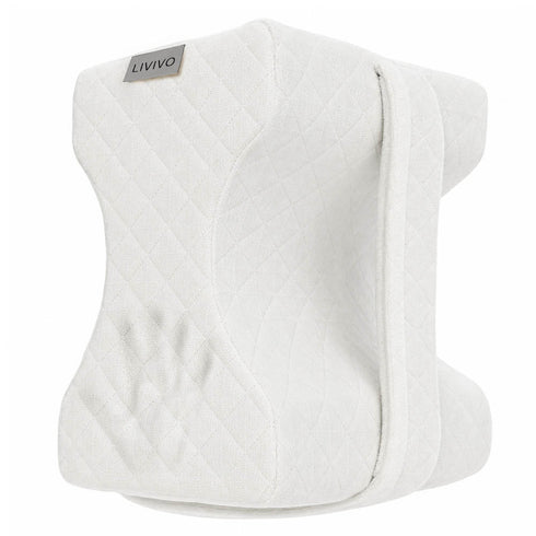 Livivo Leg Pillow with Adjustable Strap - Ergonomic Support for Better Sleep - White Quilted