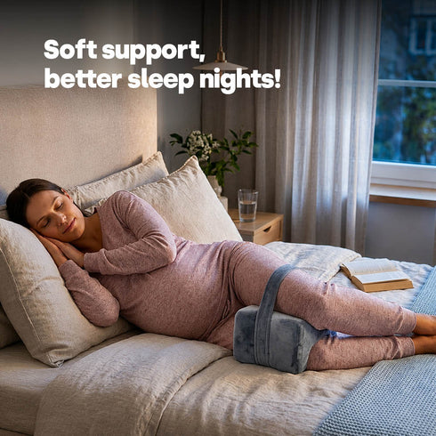 Livivo Leg Pillow with Adjustable Strap - Premium Velvet Support Pillow - Grey