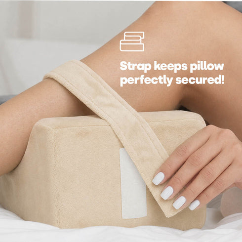 Livivo Leg Pillow with Adjustable Strap - Premium Velvet Support Pillow - Beige