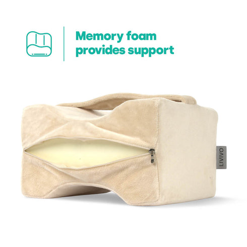 Livivo Leg Pillow with Adjustable Strap - Premium Velvet Support Pillow - Beige