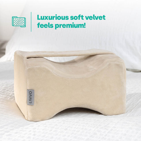 Livivo Leg Pillow with Adjustable Strap - Premium Velvet Support Pillow - Beige