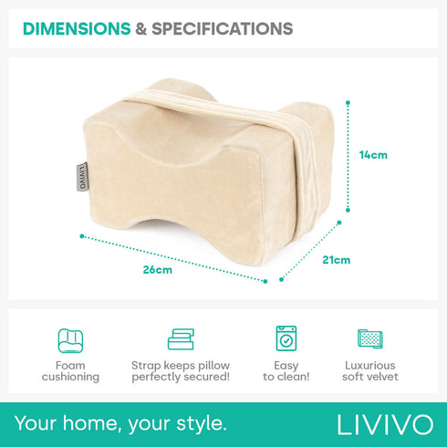 Livivo Leg Pillow with Adjustable Strap - Premium Velvet Support Pillow - Beige