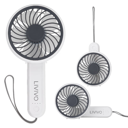 LIVIVO Handheld Mini Fan - 3 Speed Settings Rechargeable Type-C USB White