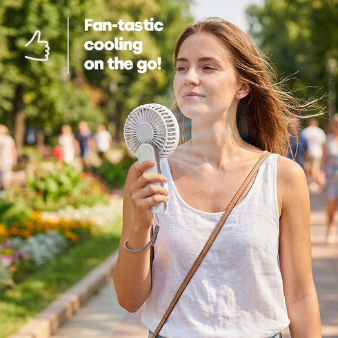 LIVIVO Handheld Mini Fan - 3 Speed Settings Rechargeable Type-C USB White