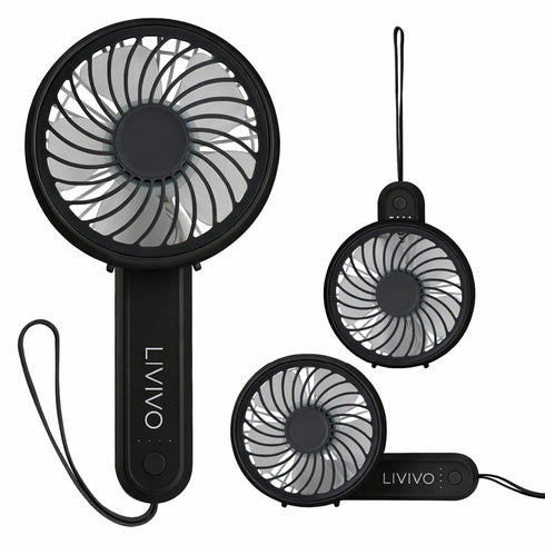 LIVIVO Handheld Mini Fan - 3 Speed Settings Rechargeable Type-C USB Black