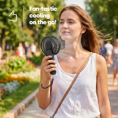 LIVIVO Handheld Mini Fan - 3 Speed Settings Rechargeable Type-C USB Black