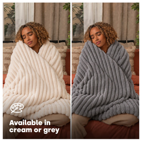 Luxury Ribbed Faux Fur Electric Heated Throw 160 x 130cm - 10 Heat Settings with Timer - Grey
