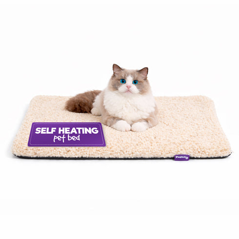 Petlicity Self Heating Pet Bed 60x45cm - No Electricity Required - Machine Washable - Beige