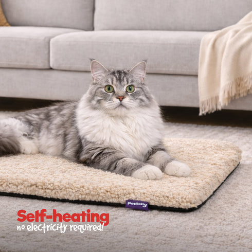 Petlicity Self Heating Pet Bed 60x45cm - No Electricity Required - Machine Washable - Beige