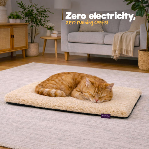 Petlicity Self Heating Pet Bed 60x45cm - No Electricity Required - Machine Washable - Beige