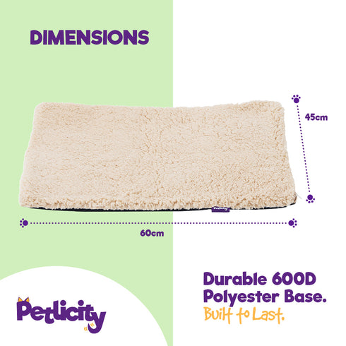 Petlicity Self Heating Pet Bed 60x45cm - No Electricity Required - Machine Washable - Beige