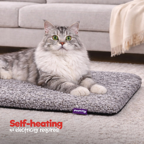 Petlicity Self Heating Pet Bed 60x45cm - No Electricity Required - Machine Washable - Two Tone Grey