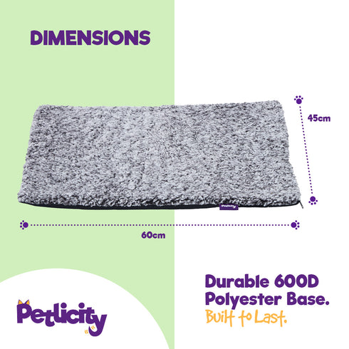 Petlicity Self Heating Pet Bed 60x45cm - No Electricity Required - Machine Washable - Two Tone Grey