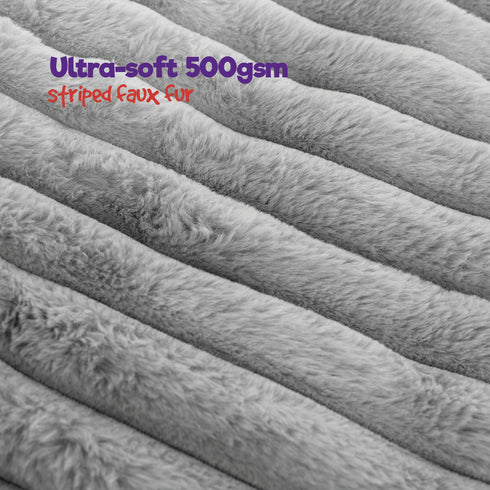Petlicity 3-in-1 Self Heating Pet Bed Mat 70x60cm - Striped Faux Fur - Grey