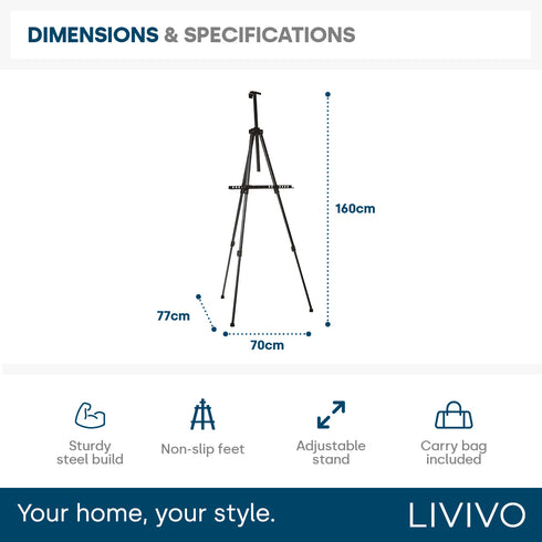 LIVIVO Portable Telescopic Artist Easel for Canvas 160cm, Black