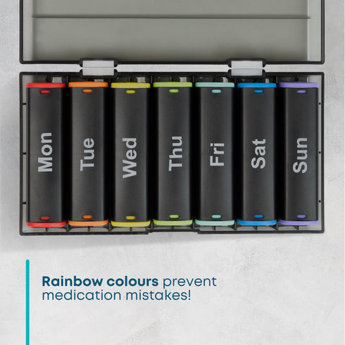 Fineway Weekly Pill Organiser Morning/Evening with Storage Box - 7 Day Colour-Coded - Black