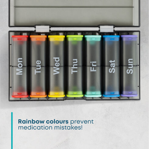 Fineway Weekly Pill Organiser Morning/Evening with Storage Box - 7 Day Colour-Coded - Transparent