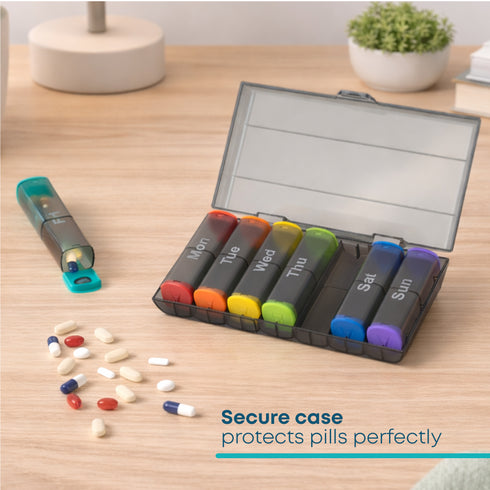Fineway Weekly Pill Organiser Morning/Evening with Storage Box - 7 Day Colour-Coded - Transparent