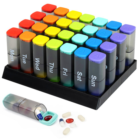 Fineway Monthly Pill Organiser Morning/Evening with Stand - 28 Day Colour-Coded - Transparent