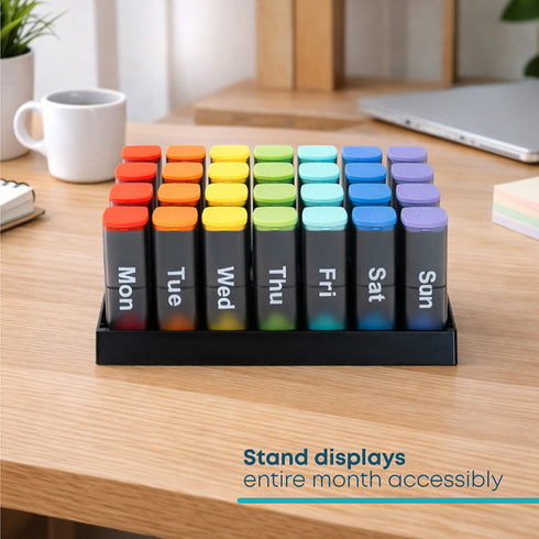Fineway Monthly Pill Organiser Morning/Evening with Stand - 28 Day Colour-Coded - Transparent