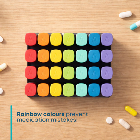 Fineway Monthly Pill Organiser Morning/Evening with Stand - 28 Day Colour-Coded - Black